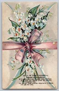 Postcard Lily of the Valley Wishes for you Friendship card embossed   D-12