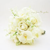 Real Touch Bridal or Bridesmaid Bouquet Lily of the Valley Peonies Orchid Roses Calla Lilies - add a Groom Groomsman Boutonniere and More!