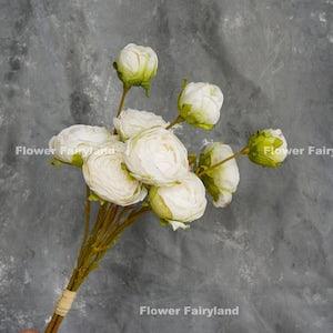 9 Heads Dried Look Ranunculus Bouquet | Artificial Flower | DIY Floral | Wedding/Home Decoration | Gifts - White
