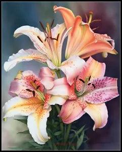 Oriental Lilies 2 - DIY Chart Counted Cross Stitch Patterns Needlework DMC