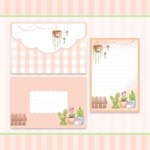 Cute Kawaii | Bunny Rabbit | Plants Lover | Succulents | Cactus Snake Orchids Air Plants | Stationery Mail | Letter Envelope Set | 4" x 6"