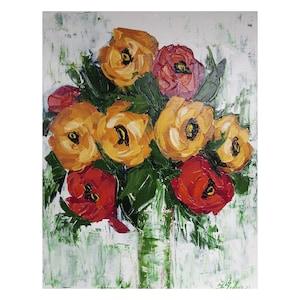 Original Yellow Rose Painting Floral Art Impasto Technique 16x12 Bouquet Gift for Art Collectors by ZannaJuhnoArt.
