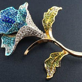 Pretty Blue Orchid Brooch, Large Blue Flower Pin, Pave Rhinestone Flower Brooch, Vintage Botanical Plant Jewelry