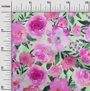oneOone Cotton Poplin Fabric Watercolor Leaves & Peony Floral_Printed-FKA