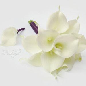 CHOOSE RIBBON COLOR - White Calla Lily Bouquet and Boutonniere, Ivory Calla Lily Bouquet, Real Touch Calla Lily Bouquet, Real Touch, Bridal