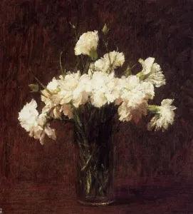 Oil painting Henri Fantin Latour - Still life flowers White Carnations canvas