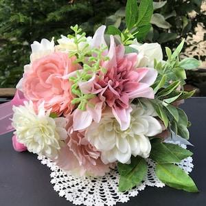 White-Coral and Peach Pink Bouquet.