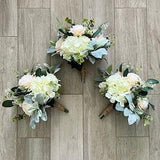 Boho bridesmaid bouquets, premium champagne roses, ivory hydrangea& greenery bridal bouquet, peach cream, eucalyptus sage wedding flowers