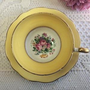 EB Foley Yellow & ROSE BOUQUET Teacup and Saucer, Vintage Tea Set, Gift For Her