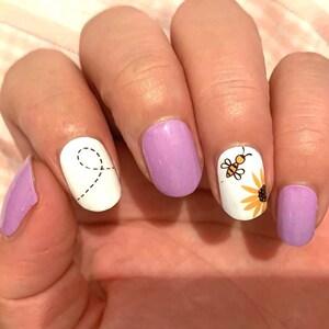 Nail Wraps Nail Art Nail Stickers Nail Polish Strips Party Favor Gift for Daughter Niece Mom - Purple and White with Sunflower and a Bee
