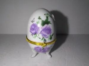 Easter Egg Purple Peony Flowers Ceramic Footed Hinged Trinket Box 4"x2"