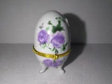 Easter Egg Purple Peony Flowers Ceramic Footed Hinged Trinket Box 4"x2"