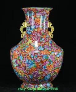 18.5'' Qing Yongzheng Enamel Color Porcelain Gilt Peony Flower Bottle Vase