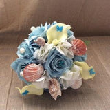 Blue Wedding Bouquet, Bridal Bouquet, Wedding Flowers, Beach Bridal Bouquet, Seashell Bridal Bouquet, Boutonniere, Calla Lily Bouquet