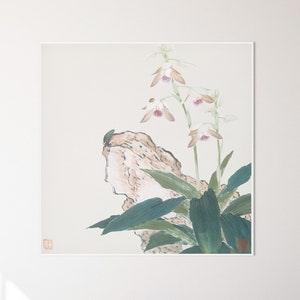 Classical Chinese Watercolor, Orchid & Rock Botanical Print, Minimalist Zen Inpsired Printable Wall Art for the Home