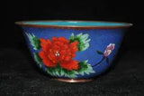 6'' China Ancient bronze Cloisonne Enamel Peony flower statue Tea cup Bowl Bowls