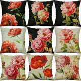 Pillow Cover Home Decor 18" Peony Flower Print Cotton Linens Cushion Cover