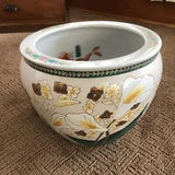 LARGE Vintage Chinese Koi Fish Bowl Planter Jardiniere Pot w/ Peace Lily Flowers