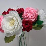 Paper flower bouquet with handmade pink hydrangeas, white peonies and red roses