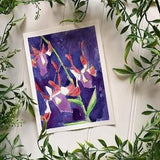 Watercolour Painting of Sepik Blue Orchid Flowers, Original Hand Painted Botanical Art, National Flowers Series, Papua New Guinea