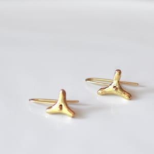 Gold Plated earrings, abstract flower dangle earrings,  "Flowers in my hair"