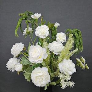 Floral Arrangement Artificial Silk Roses Ranunculus Bouquet Luxury Quality White Flowers Home Decor 60cm by Milda Smilga
