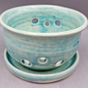 Handmade Cactus Orchid Flower Indoor Planter Pot Light Blue Hand Carved Decorative Ceramic Planter Farmhouse Decor Gift Stoneware Pottery