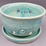 Handmade Cactus Orchid Flower Indoor Planter Pot Light Blue Hand Carved Decorative Ceramic Planter Farmhouse Decor Gift Stoneware Pottery