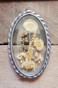 VINTAGE PRESSED DRIED FLOWERS ART LEADED GLASS METAL FRAME