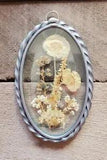 VINTAGE PRESSED DRIED FLOWERS ART LEADED GLASS METAL FRAME