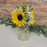 Sunflower Mason Jar Table Decor | Wedding Centerpiece | Fairy Lights | Event Table Decorations | Bridal Shower |Farmhouse Floral Arrangement