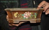 9.4'' Marked chinese Yixing Zisha Pottery painted Peony statue flower plants pot