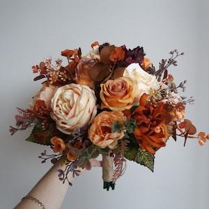 Fall  burgundy bouquet Rust Terracotta wedding bouquet Bridal bouquet Faux bouquet Fall wedding Boho wedding boutonnieres