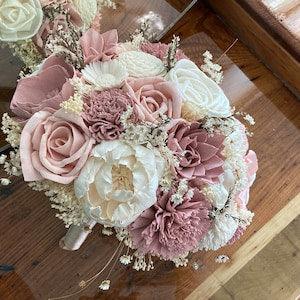 Pale pink, Dusty Rose and Ivory Sola wood flower bouquet - Wedding flowers - Bridal bouquet - wedding accessories - custom bouquet