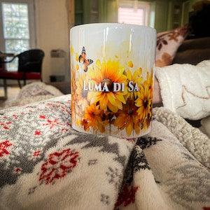 LumaDiSa Personalized Floral Mug Sunflower, Boho sunflower mug, watercolor painting style, Gift For a friend, Gift for a woman.