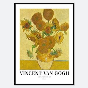 Van Gogh Sunflowers 1888 Vintage Exhibition Poster Art Print | Van Gogh Print, Van Gogh Poster, Van Gogh Painting, Colorful Sunflowers #V24