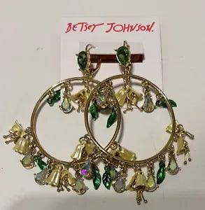 Betsey Johnson Lily Flower White Lily Bell Gypsy Hoop Dangle Earrings NWT