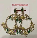 Betsey Johnson Lily Flower White Lily Bell Gypsy Hoop Dangle Earrings NWT