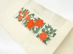 6411010: JAPANESE KIMONO / VINTAGE NAGOYA OBI / WOVEN BELL FLOWER & PEONY