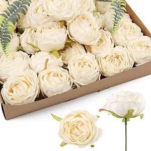 White Roses Artificial Flowers Heads Bulk, 25pcs Vintage Dried Flowers