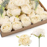 White Roses Artificial Flowers Heads Bulk, 25pcs Vintage Dried Flowers