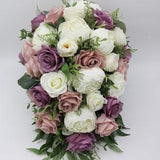 Artificial Cascade Bridal Bouquet, Mauve Dusty Rose Ivory Bridal Bouquet, Artificial Wedding Flowers for bride and bridesmaids