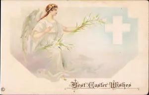 Easter Vintage Post Card 1909 White Lily Angel Gold Foil Embossed Unposted