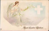 Easter Vintage Post Card 1909 White Lily Angel Gold Foil Embossed Unposted