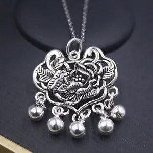 Solid 925 Sterling Silver Men Women Hollow Peony Flower Bell Lock Pendant 7-8g?