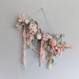 Macrame Sculptural Floral Bohemian Wall Hanging Tapestry, 3D Macrame Boho Wedding Decor, Pastel Pink, green, gold flowers and leaves art