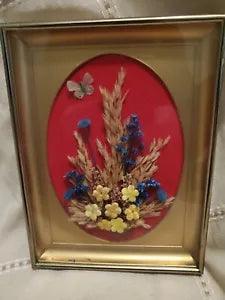 Vintage Dried Flower Arrangement Gold Framed Wall Art Butterfly