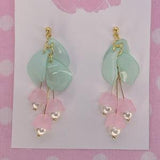 Pastel Beaded Floral Pearl Drop Dangle Easter Spring Earrings