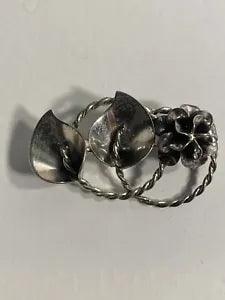 Vintage Sterling Silver Modernist Flower Leaf Jewel Art Brooch Pin Jewelart Lily