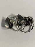 Vintage Sterling Silver Modernist Flower Leaf Jewel Art Brooch Pin Jewelart Lily